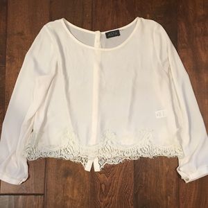 ASTR White lace trim blouse, button up back